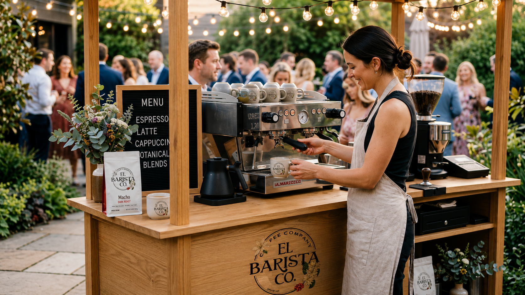 Artisanal Wooden Coffee Cart Barista Setup